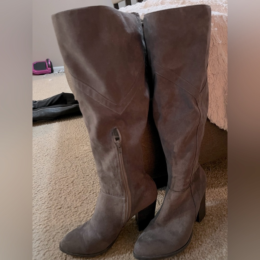 Gray suede boots
